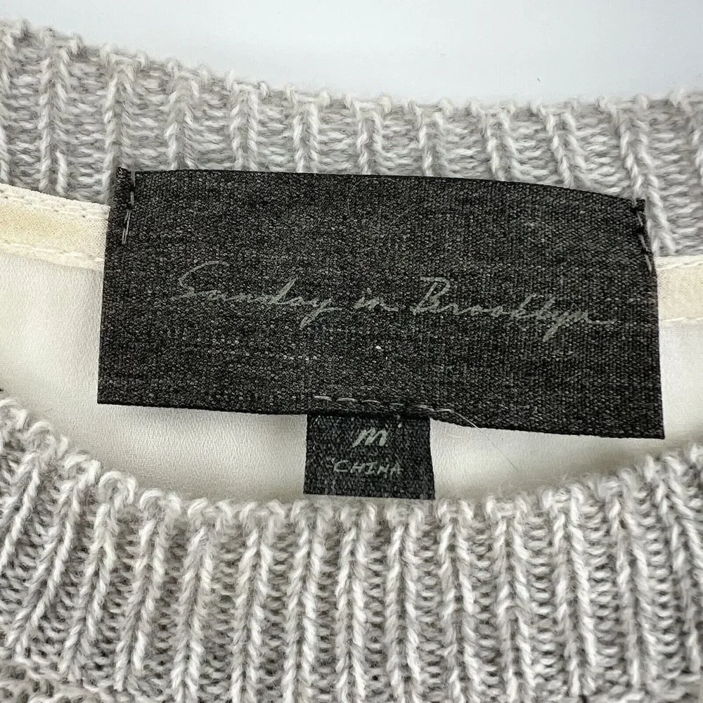 Anthropologie Sunday In Brooklyn Medium M Gray Fringe Lace Pullover Sweater Top